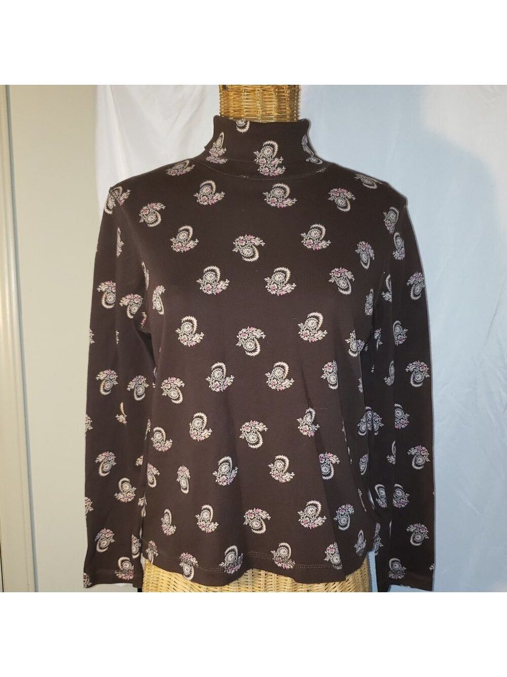 Ladies TABI Simply Classic Turtleneck w/Floral Print in Brown - M
